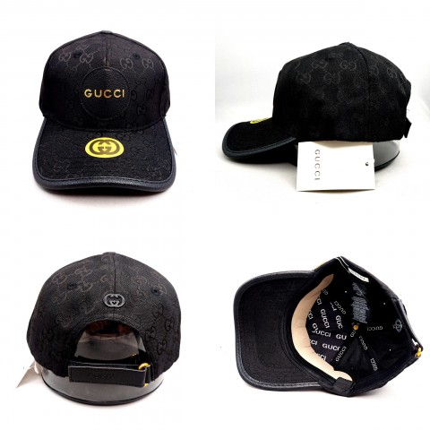 TOPI SNAPBACK MELENGKUNG GUCCI HITAM PINGGIRAN KULIT