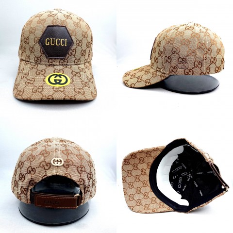 TOPI SNAPBACK MELENGKUNG GUCCI COKLAT LOGO KULIT